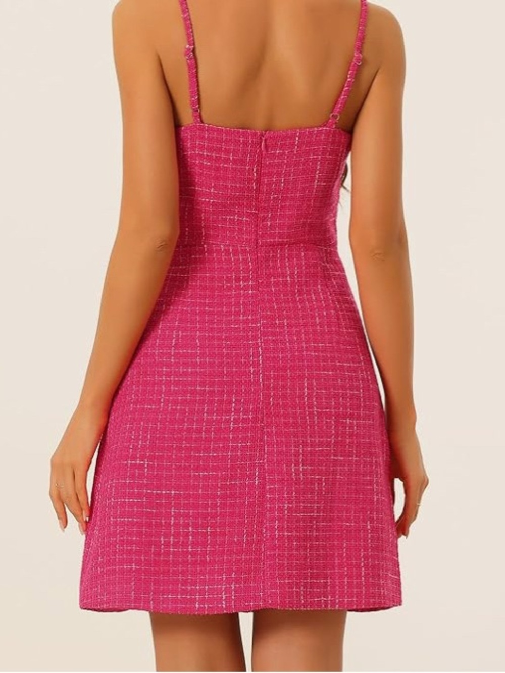 Pink Tweed Plaid Button-Front Mini Dress - Picture 2 of 2